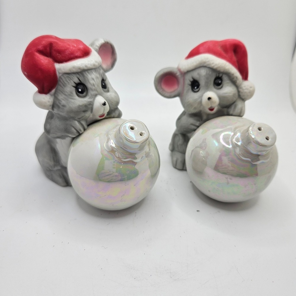 Vintage 1986 HOL‎ Christmas Mice Salt & Pepper Shakers Iridescent